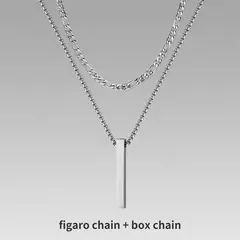 Imagen de Vnox Collares de barra vertical 3D para hombres, colgante geométrico de acero inoxidable en capas, cadena cubana de cuerda de trigo en capas, collar para niño