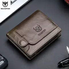 BULLCAPTAIN Cartera plegable con bloqueo RFID para hombre, tarjetero de cuero genuino con 15 ranuras para tarjetas en internet