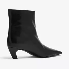 Image of QUTAA-Botines de piel auténtica con tacón cónico para mujer, botas de tacón alto de Metal con punta cuadrada, talla 34-39, para otoño e invierno, 2025