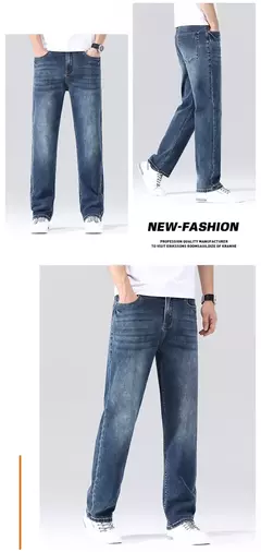 Pantalones vaqueros informales elásticos de algodón puro para hombre, pantalones de pierna ancha rectos holgados clásicos, pantalones vaqueros lavados de marca de alta calidad