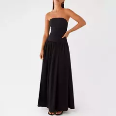 Vestido largo elegante sin tirantes para mujer, vestido veraniego largo fruncido con cuello barco, sin mangas, sin tirantes, vestidos fluidos para fiesta y discoteca - tienda en línea