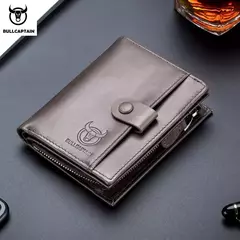 Cartera BULLCAPTAIN RFID para hombre, monedero de cuero para hombre, cartera con cremallera, tarjetero, monedero, tarjetero - Eleganzie