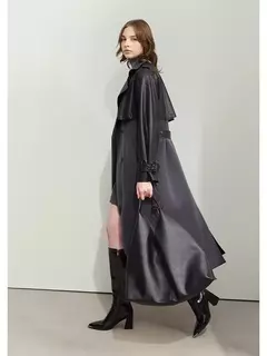 AMII gabardina minimalista para mujer 2024 Otoño Invierno nueva sarga empalmada de cuero PU prendas de vestir exteriores largas para ir al trabajo 12444001 - buy online