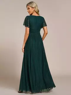 Vestidos de Noche elegantes, tela de malla con cintura con lazo y escote en V profundo brillante, vestido de dama de honor Ever Pretty of Teal 2025 en internet