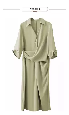 AMII vestido minimalista mujer 2025 primavera nuevo elegante Oficina señora solapa cuello pico ajustado no elástico plisado hasta la rodilla vestido acampanado 12521027 - online store