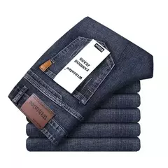 2025 moda cuatro estaciones clásico azul negro trabajo pantalones vaqueros hombres Jeans Casual recto estiramiento ropa de marca masculina