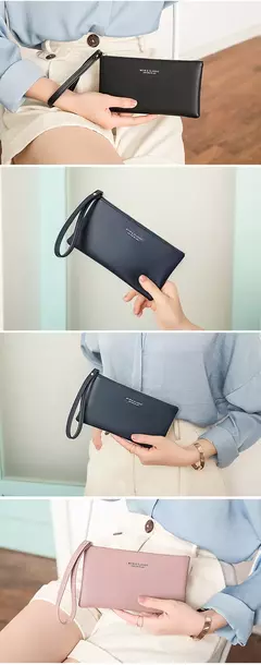 Nueva cartera minimalista con cremallera para monedas, bolsa de almacenamiento para tarjetas de crédito de cuero PU de alta calidad, cartera larga ultrafina para mujer - tienda en línea