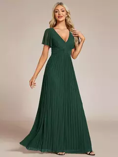 Vestidos de Noche elegantes, tela de malla con cintura con lazo y escote en V profundo brillante, vestido de dama de honor Ever Pretty of Teal 2025 - comprar en línea