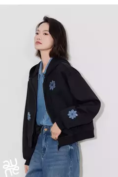 TOYOUTH-Sudadera con capucha para mujer, cárdigan informal con bordado Floral y cremallera, abrigo, otoño 2024 - Eleganzie