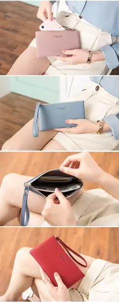 Nueva cartera minimalista con cremallera para monedas, bolsa de almacenamiento para tarjetas de crédito de cuero PU de alta calidad, cartera larga ultrafina para mujer en internet