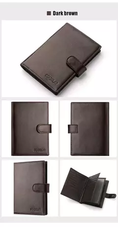 Cartera de cuero para pasaporte de alta capacidad para hombre, múltiples ranuras para tarjetas y una ventana de identificación transparente, bolso para tarjetas de visita Vintage - online store