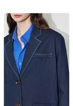 TOYOUTH-Chaqueta vaquera falsa para mujer, traje de talla grande con cuello de solapa, manga larga, color azul marino, otoño 2024 - Eleganzie
