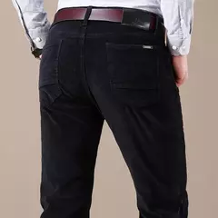 Pantalones informales de pana para hombre, moda de negocios, elásticos, de ajuste Regular, color negro, caqui, café, azul marino, otoño e invierno - buy online