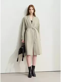 AMII-gabardina holgada minimalista para mujer, abrigo con cuello de solapa, puños caídos, estampado de hortensia con cinturón, abertura alta, Otoño, 2024