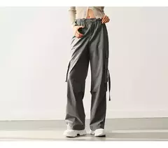 Semir-pantalones informales para mujer, pantalón de pierna ancha con cordón, estilo callejero americano, Individual, moderno y fresco, primavera - comprar en línea
