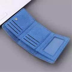 Cartera de lona para hombre, tarjeteros de identificación/foto, tarjetero negro/azul/gris, funda tipo billetera con 8 ranuras, monedero masculino con cerrojo, Mini billetera triple para hombre - Eleganzie