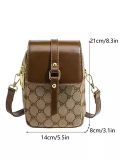 Bolso redondo pequeño con cruz diagonal a cuadros para mujer, bolso de hombro con tapa retro en contraste - tienda en línea