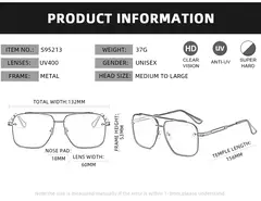 Imagen de Gafas de sol cuadradas de Metal de lujo para hombre y mujer, lentes de sol de piloto grandes a la moda, clásicas, negras, para aviador, para conducir y viajar