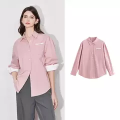 TOYOUTH informal-Blusa de manga larga para mujer, camisa con cuello vuelto, diseño de bolsillo, Color contrastante, otoño, 2024 - buy online