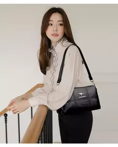 Imagen de Bandolera de cuero suave con hilo de dos capas, bolso cruzado de lujo para mujer, bolsos pequeños a cuadros para mujer y bolso de mano, bolso principal