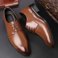 Zapatos de cuero transpirables para hombre, calzado Formal de negocios, Punta puntiaguda, con cordones, para boda, talla grande, Amazon - Eleganzie