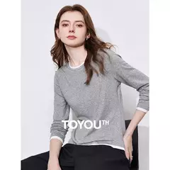 TOYOUTH-Camiseta de manga larga para mujer, Tops versátiles de dos piezas falsos con empalme contrastante de Lyocell, primavera 2025