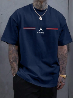 Camiseta de manga corta con cuello redondo para hombre, 100% algodón, talla grande, cómoda, con estampado de letras PARIS, ajustada, informal, deportiva
