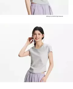 Semir-Camiseta de manga corta para mujer, Top recortado ajustado con hombros descubiertos, Top bordado de verano 2025, versátil para trajes elegantes