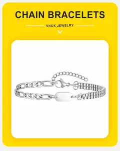 Pulseras con iniciales Vnox A-Z para hombres y mujeres, cadena Figaro que nunca se decolora, pulseras de cadena de eslabones de caja de doble capa, regalo con nombre para él en internet