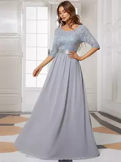 Vestidos de Noche elegantes, vestido largo de encaje de manga tres cuartos con cuello redondo, corte en A, 2021, vestido sencillo de graduación para mujer Ever Pretty Of Orchid - Eleganzie
