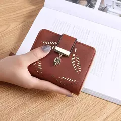 Cartera de moda para mujer, monedero de cuero PU para teléfono, bolsa de hojas huecas para mujer, bolso de mano para mujer, tarjeteros, carteras largas - comprar en línea