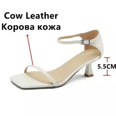 Image of FEDONAS-Sandalias de piel auténtica con correa fina para mujer, zapatos de tacón alto con correa en el tobillo, para verano, boda, fiesta, graduación, 2025