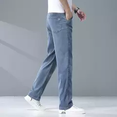 2025 verano fino hombres Lyesel suave caída moda pantalones vaqueros sueltos rectos negocios Casual pantalones de seda hielo ropa de marca - Eleganzie