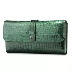 Imagen de Bolsos de mano de cuero genuino para mujer a la moda Carteras de diseño de lujo Monederos largos brillantes 2022 Bolso de mano elegante para mujer