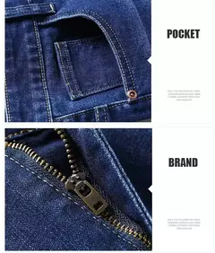 Image of Pantalones elásticos informales de negocios para hombre, pantalón vaquero azul clásico, Vaqueros rectos holgados, talla grande 40 42 44 46 2025