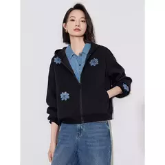 TOYOUTH-Sudadera con capucha para mujer, cárdigan informal con bordado Floral y cremallera, abrigo, otoño 2024 - comprar en línea