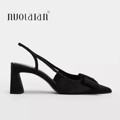 Sandalias de tacón con diseño de nudo de mariposa para mujer, zapatos de vestir elegantes a la moda, zapatos de tacón con punta estrecha para mujer, tacones altos con talón descubierto 2025 - buy online