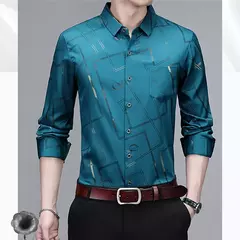 Camisa estampada de manga larga informal y de moda para hombre, top de negocios sin planchar y resistente a las arrugas - buy online