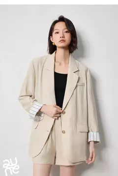TOYOUTH-Blazer de lino para mujer, chaqueta de oficina con cuello vuelto, ropa de trabajo, novedad de verano, 2024
