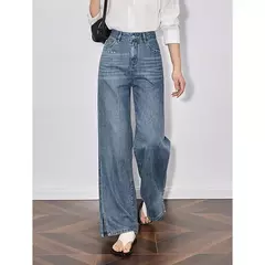 TOYOUTH Jeans de mezclilla para mujer 2025 primavera hechos a mano nuevos pantalones largos de pierna ancha rectos lavados azul claro - comprar en línea