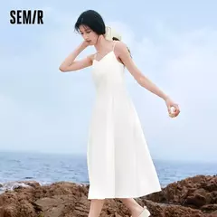 Semir-vestido adelgazante con cuello en V para mujer, a la moda ropa elegante y, de algodón puro, Estilo Vintage, verano, 2024 - Eleganzie