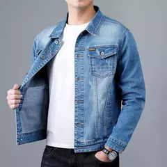 Nueva chaqueta vaquera de algodón informal para hombre de primavera, abrigo vaquero azul Retro lavado ajustado a la moda de estilo clásico, ropa de marca masculina - buy online