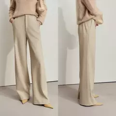 AMII-pantalones minimalistas de punto en espiga para mujer, pantalón de pierna ancha de cintura alta, informal, para ir al trabajo, invierno, 2024 12444064 - buy online