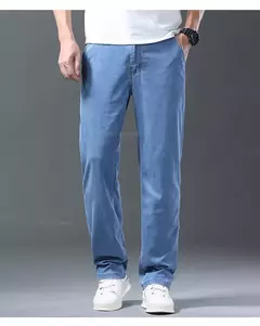 Pantalones vaqueros Lyocell de seda de hielo para hombre, pantalones vaqueros rectos holgados ultrafinos de verano, pantalones suaves y cómodos de marca para hombre, pantalones azul claro - online store