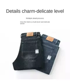 Pantalones vaqueros elásticos de cintura alta para hombre, Jeans clásicos de negocios informales para oficina, a la moda, color azul marino, otoño e invierno, nuevos - Eleganzie