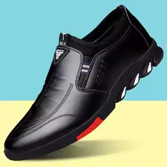 Imagen de Zapatos de cuero para hombre 2024, zapatos de plataforma cómodos a la moda para hombre, zapatos ligeros sin cordones para exteriores, zapatos de cuero informales para hombre
