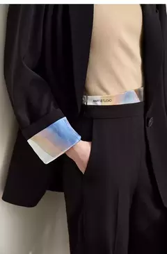 Imagen de Amii-abrigo de sastre minimalista para mujer, chaqueta holgada de longitud media con cuello de solapa y estampado de retazos, para oficina, novedad de otoño, 2024, 12443016