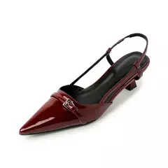 2024 nuevos zapatos de vestir de verano para Mujer, Sandalias de charol sin cordones con punta en pico, Sandalias con hebilla, tacones medios, Sandalias para Mujer