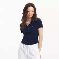 Semir Polo camisa mujer chaqueta recortada cuello 2025 nuevo verano bordado sensación fresca Top ajustado adelgazante para trajes elegantes en internet