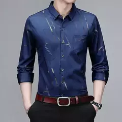 Camisa estampada de manga larga informal y de moda para hombre, top de negocios sin planchar y resistente a las arrugas - Eleganzie